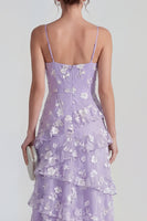 Laden Sie das Bild in den Galerie-Viewer, Shearh Lilac Blumen-Spaghettiträger Maxikleid mit Rüschen und Schlitz