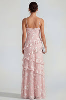 Laden Sie das Bild in den Galerie-Viewer, Shearh Lilac Blumen-Spaghettiträger Maxikleid mit Rüschen und Schlitz