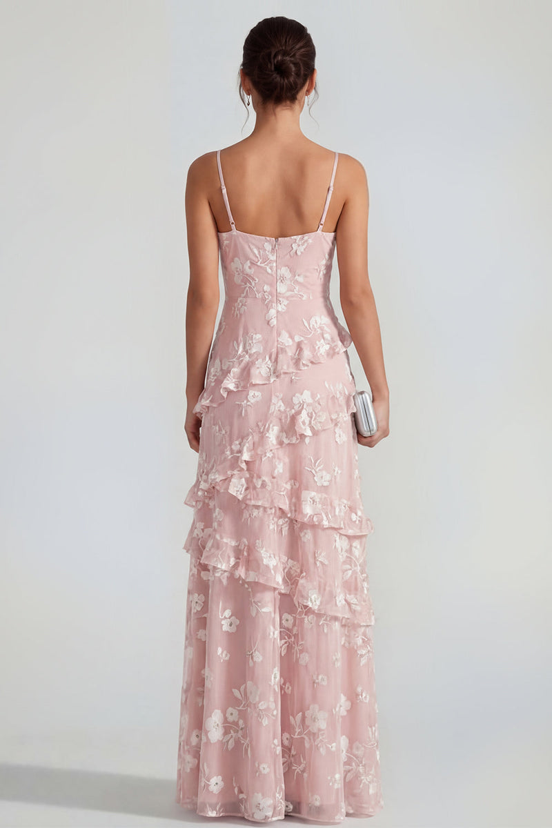 Laden Sie das Bild in den Galerie-Viewer, Shearh Lilac Blumen-Spaghettiträger Maxikleid mit Rüschen und Schlitz