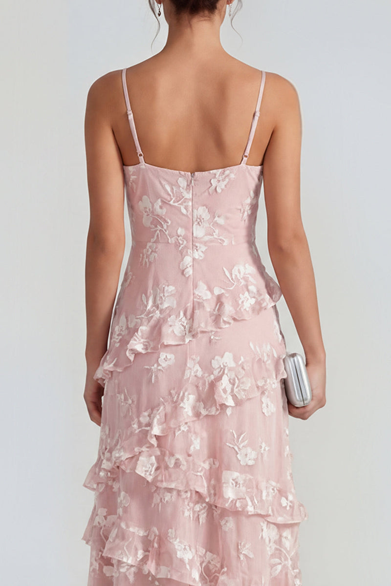 Laden Sie das Bild in den Galerie-Viewer, Shearh Lilac Blumen-Spaghettiträger Maxikleid mit Rüschen und Schlitz