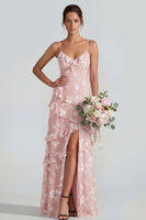 Laden Sie das Bild in den Galerie-Viewer, Shearh Lilac Blumen-Spaghettiträger Maxikleid mit Rüschen und Schlitz