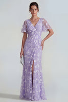 Laden Sie das Bild in den Galerie-Viewer, Blaues Scheide Kurzärmeliges Langes Blumenkleid mit Schlitz