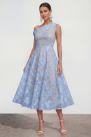 Laden Sie das Bild in den Galerie-Viewer, Rosa A-Linie Midi Floralkleid mit einer Schulter