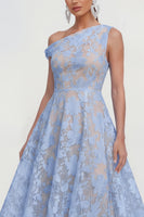 Laden Sie das Bild in den Galerie-Viewer, Rosa A-Linie Midi Floralkleid mit einer Schulter