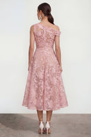 Laden Sie das Bild in den Galerie-Viewer, Rosa A-Linie Midi Floralkleid mit einer Schulter