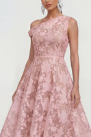 Laden Sie das Bild in den Galerie-Viewer, Rosa A-Linie Midi Floralkleid mit einer Schulter
