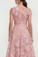 Laden Sie das Bild in den Galerie-Viewer, Rosa A-Linie Midi Floralkleid mit einer Schulter