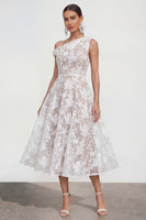 Laden Sie das Bild in den Galerie-Viewer, Rosa A-Linie Midi Floralkleid mit einer Schulter