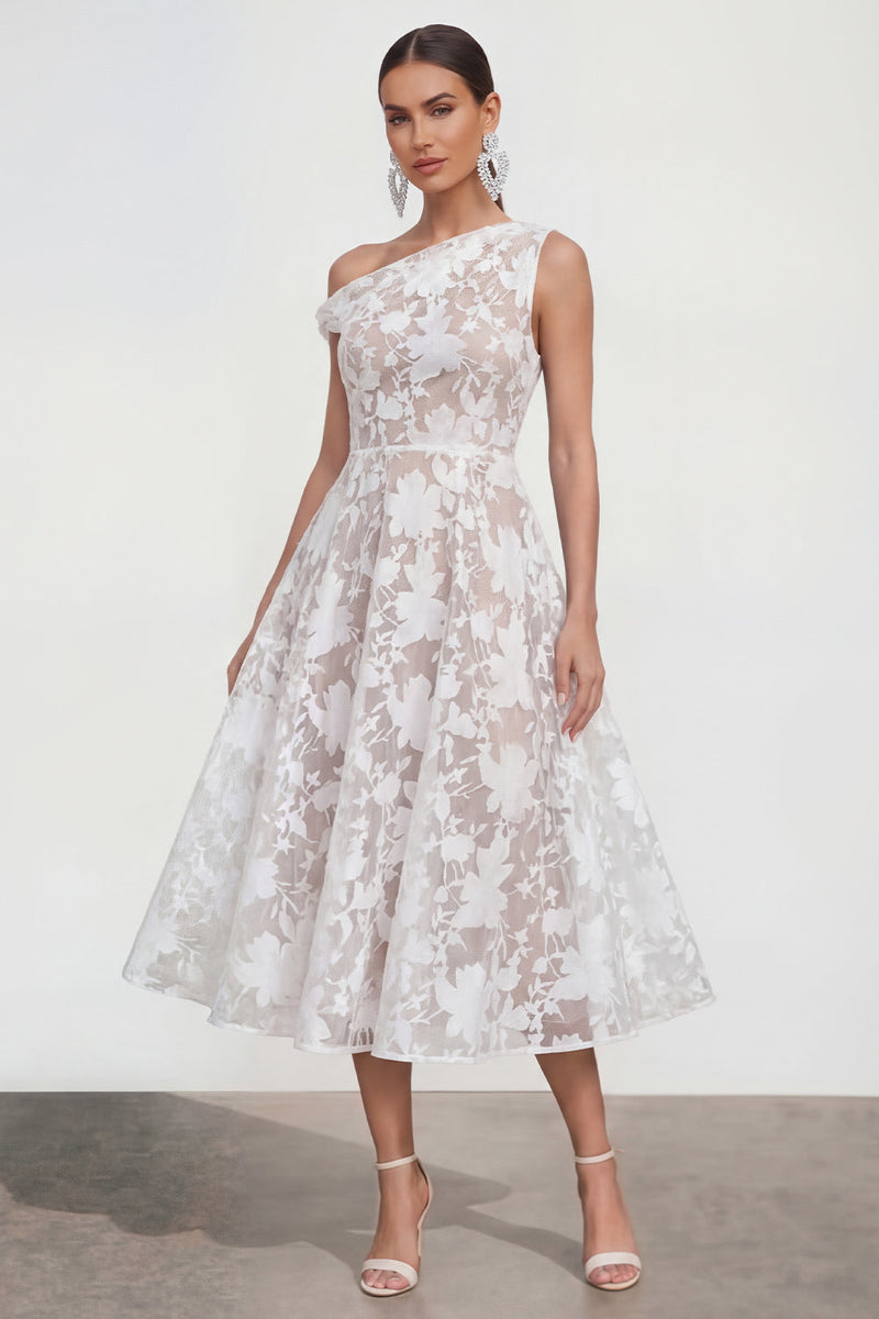 Laden Sie das Bild in den Galerie-Viewer, Rosa A-Linie Midi Floralkleid mit einer Schulter