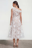 Laden Sie das Bild in den Galerie-Viewer, Rosa A-Linie Midi Floralkleid mit einer Schulter