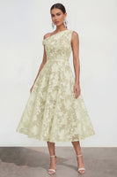 Laden Sie das Bild in den Galerie-Viewer, Rosa A-Linie Midi Floralkleid mit einer Schulter