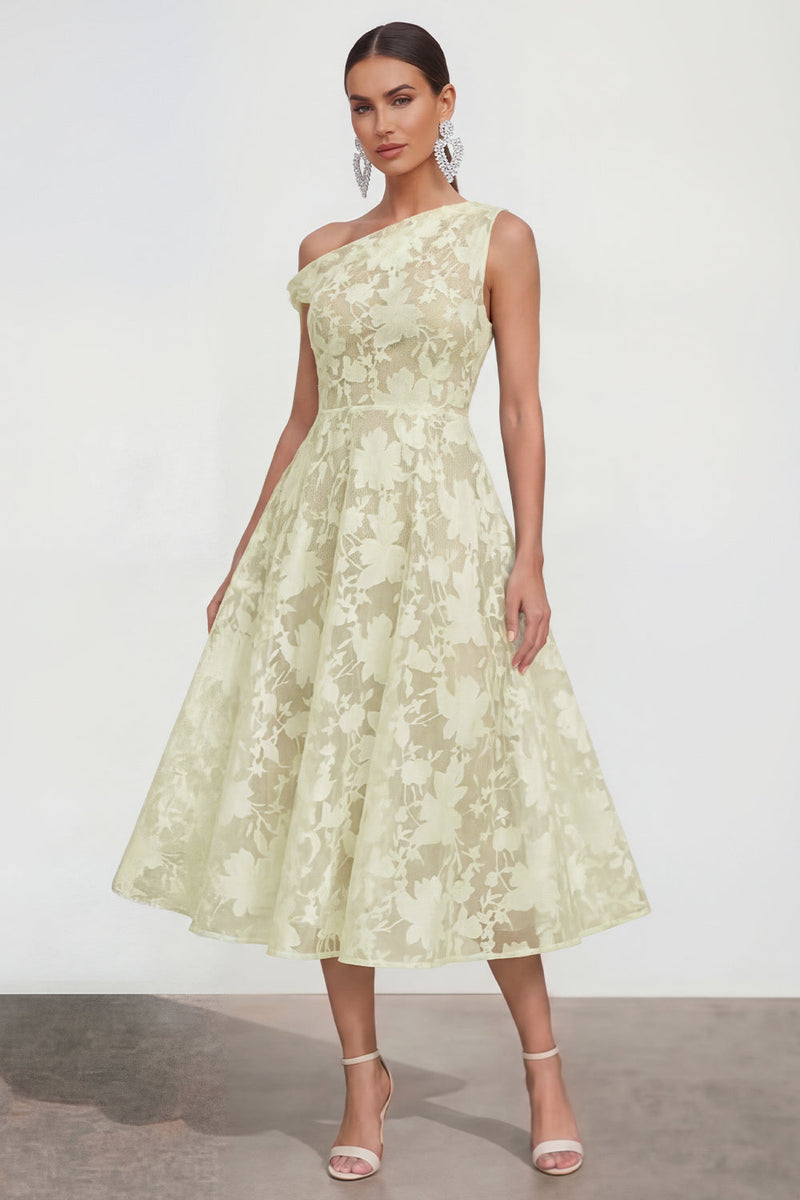 Laden Sie das Bild in den Galerie-Viewer, Rosa A-Linie Midi Floralkleid mit einer Schulter