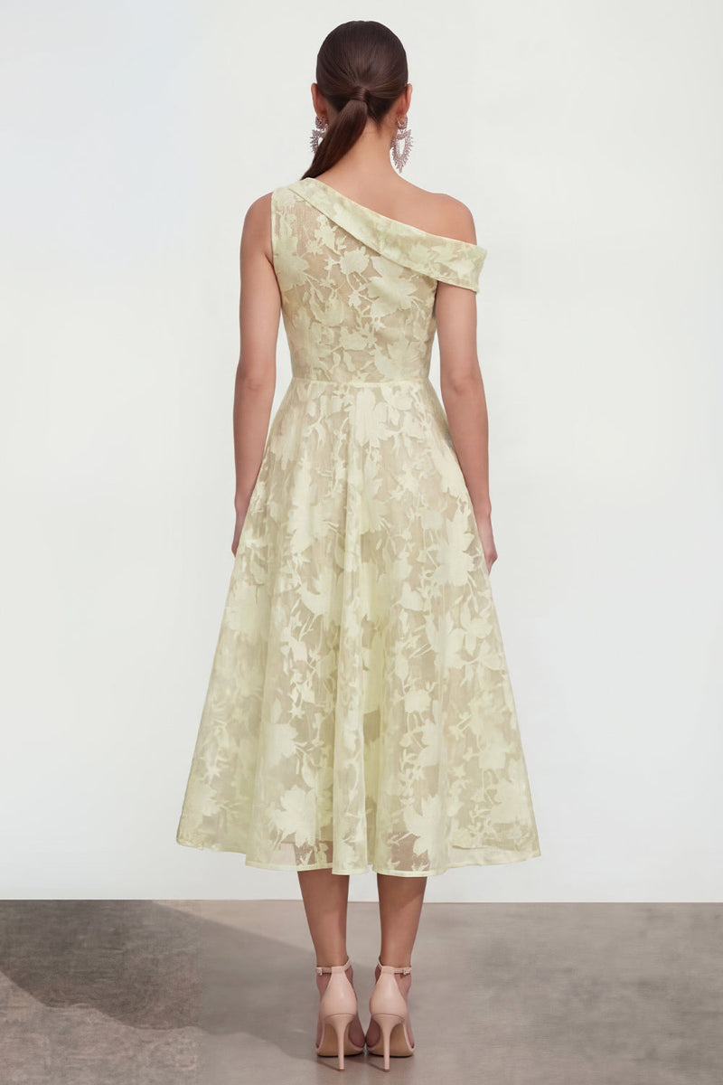 Laden Sie das Bild in den Galerie-Viewer, Rosa A-Linie Midi Floralkleid mit einer Schulter