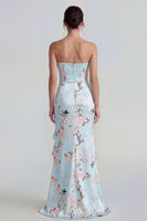 Laden Sie das Bild in den Galerie-Viewer, Rosa Trägerloses Korsett Langes Blumenkleid mit Rüschenschlitz