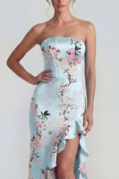 Laden Sie das Bild in den Galerie-Viewer, Rosa Trägerloses Korsett Langes Blumenkleid mit Rüschenschlitz