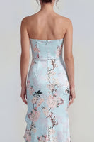 Laden Sie das Bild in den Galerie-Viewer, Rosa Trägerloses Korsett Langes Blumenkleid mit Rüschenschlitz