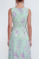 Laden Sie das Bild in den Galerie-Viewer, Blaues A-Linie 3D-Blumenmuster Langes Chiffonkleid mit Rüschenschlitz