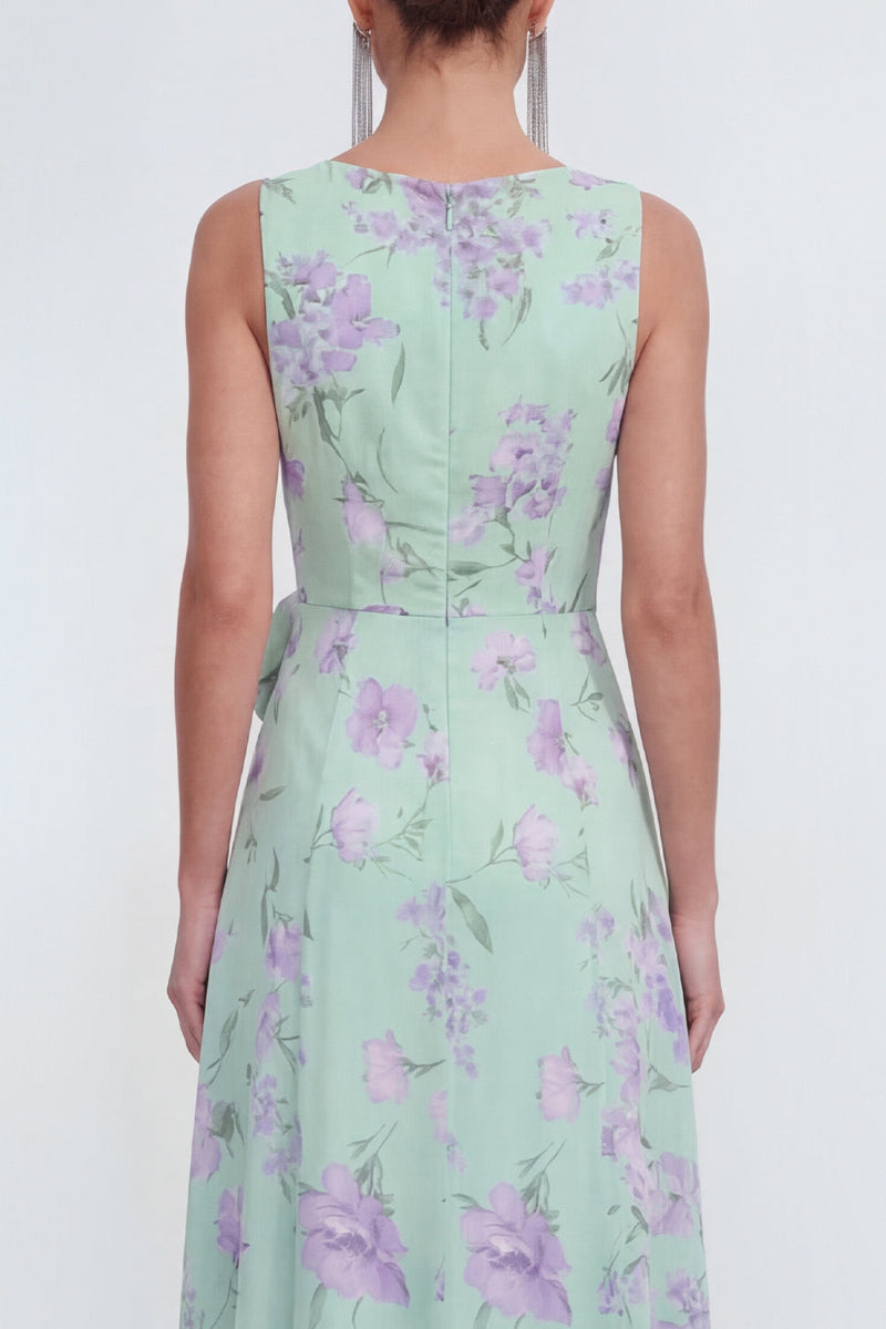 Laden Sie das Bild in den Galerie-Viewer, Blaues A-Linie 3D-Blumenmuster Langes Chiffonkleid mit Rüschenschlitz