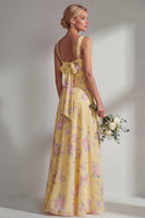 Laden Sie das Bild in den Galerie-Viewer, Chiffonblaues pinkes Blumenkleid mit einer Schulter gerafftes langes Brautjungfernkleid mit Schlitz
