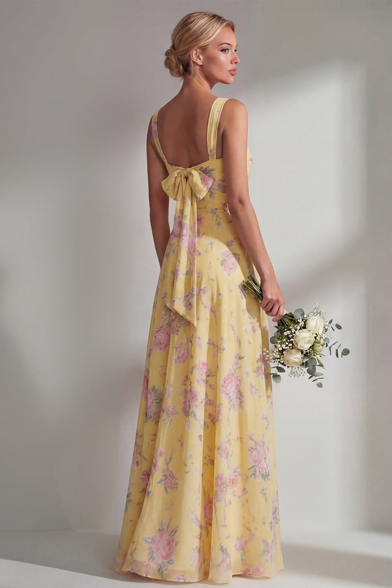Laden Sie das Bild in den Galerie-Viewer, Chiffonblaues pinkes Blumenkleid mit einer Schulter gerafftes langes Brautjungfernkleid mit Schlitz