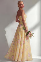 Laden Sie das Bild in den Galerie-Viewer, Chiffonblaues pinkes Blumenkleid mit einer Schulter gerafftes langes Brautjungfernkleid mit Schlitz