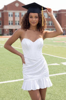 Laden Sie das Bild in den Galerie-Viewer, Weißes Herzausschnitt Satin Korsett Gerafftes Mini Standesamtkleid mit Rüschen