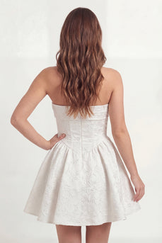 Florales A-Linie Trägerloses Mini Weißes Kleid