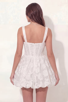 Weißes Spitzen Blumen Korsett A-Linie Kurzes Standesamtkleid
