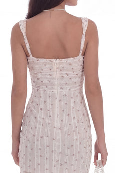 Weißes Geblümter Bodycon Kurzes Cocktailkleid mit Schlitz