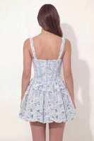 Laden Sie das Bild in den Galerie-Viewer, Weißblaues Blumenkorsett A Line Kurzes Abschlusskleid