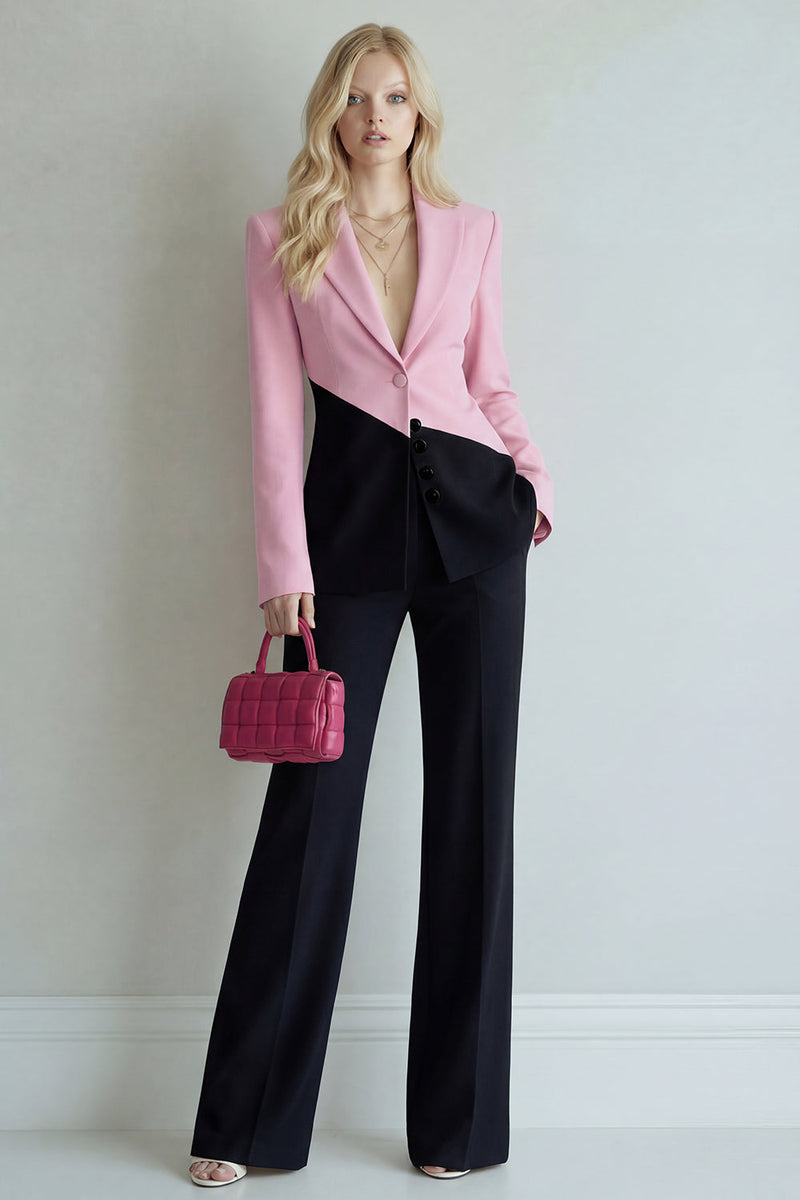 Laden Sie das Bild in den Galerie-Viewer, Schwarze Rosa Patchwork Einreihige Zweiteilige Breite Gekerbte Abschlussballanzüge