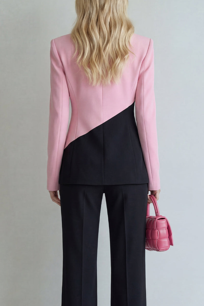 Laden Sie das Bild in den Galerie-Viewer, Schwarze Rosa Patchwork Einreihige Zweiteilige Breite Gekerbte Abschlussballanzüge