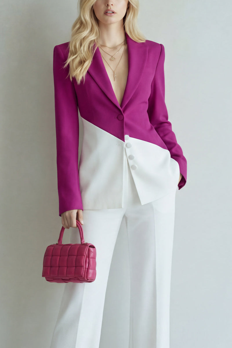 Laden Sie das Bild in den Galerie-Viewer, Schwarze Rosa Patchwork Einreihige Zweiteilige Breite Gekerbte Abschlussballanzüge