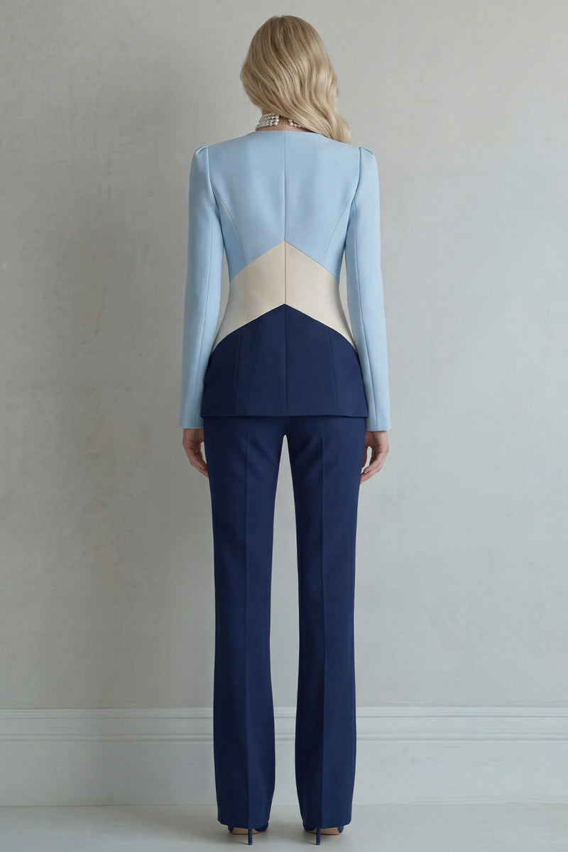 Laden Sie das Bild in den Galerie-Viewer, Blaue Marineblaue Patchwork Einreihige Zzweiteilige Slim Fit Abschlussballanzüge