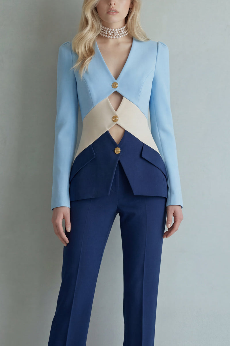 Laden Sie das Bild in den Galerie-Viewer, Blaue Marineblaue Patchwork Einreihige Zzweiteilige Slim Fit Abschlussballanzüge