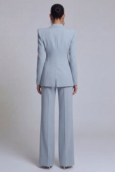 Graublaue Zweiteilige Damenanzüge mit Spitzrevers und langen Ärmeln