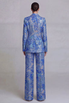 Dunkelblaue Blumige Spitzen Zweiteiler Einreihige Revers Abschlussballanzüge