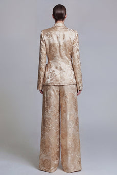 Blumen Champagner Zweiteiler Schal Revers Breite Abschlussballanzüge mit Schleife