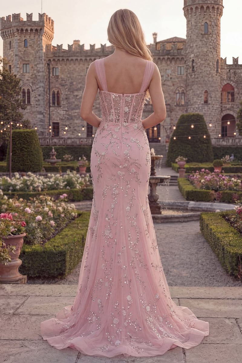 Laden Sie das Bild in den Galerie-Viewer, Glitzerndes Blaues Meerjungfrauen Spaghetti-Träger Korsett Langes Abschlussballkleid mit Strasssteinen