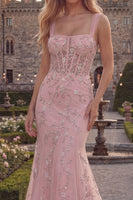 Laden Sie das Bild in den Galerie-Viewer, Glitzerndes Blaues Meerjungfrauen Spaghetti-Träger Korsett Langes Abschlussballkleid mit Strasssteinen