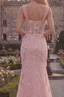 Laden Sie das Bild in den Galerie-Viewer, Glitzerndes Blaues Meerjungfrauen Spaghetti-Träger Korsett Langes Abschlussballkleid mit Strasssteinen