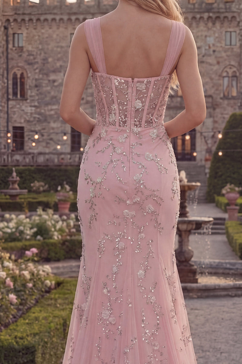 Laden Sie das Bild in den Galerie-Viewer, Glitzerndes Blaues Meerjungfrauen Spaghetti-Träger Korsett Langes Abschlussballkleid mit Strasssteinen
