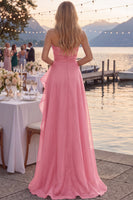 Laden Sie das Bild in den Galerie-Viewer, Marineblaues Tüll A-Line Trägerloses Gerafftes Langes Abschlussballkleid mit Schlitz