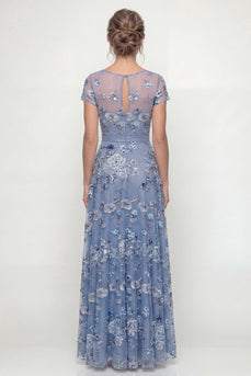 Staubiges Blau A-Linie Kurzärmel Mutter der Braut Kleid mit Stickerei