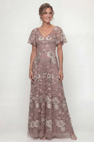 Laden Sie das Bild in den Galerie-Viewer, Dusty Rose Pailletten A-Linie V-Ausschnitt Langes Mutter der Braut Kleid