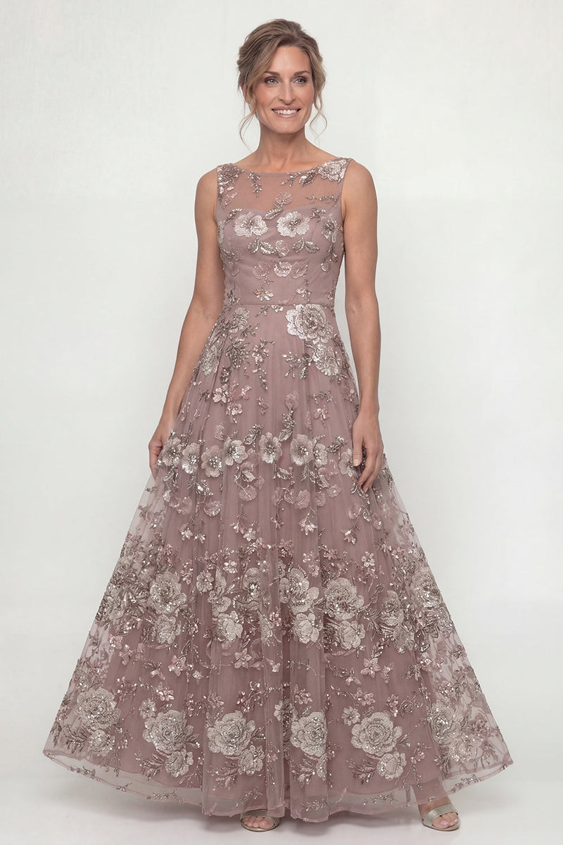 Laden Sie das Bild in den Galerie-Viewer, Glitzerndes Staubige Rose A-Linie Pailletten Langes Mutter der Braut Kleid mit Stickerei