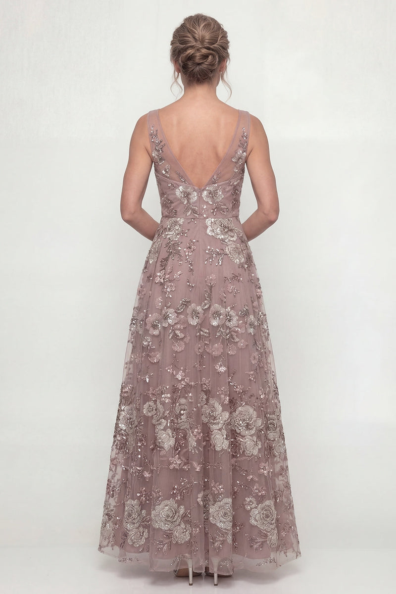 Laden Sie das Bild in den Galerie-Viewer, Glitzerndes Staubige Rose A-Linie Pailletten Langes Mutter der Braut Kleid mit Stickerei