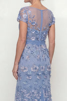 Laden Sie das Bild in den Galerie-Viewer, Staubiges Blau A-Linie Kurzärmel Mutter der Braut Kleid mit Applikationen