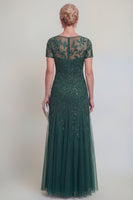 Laden Sie das Bild in den Galerie-Viewer, Applizierte eine Linie dunkelgrünes Rundhals-Brautkleid