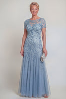 Laden Sie das Bild in den Galerie-Viewer, Applizierte eine Linie dunkelgrünes Rundhals-Brautkleid